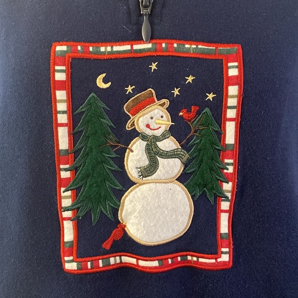 Breckenridge woman’s petite large cotton blend blue sweatshirt snowman 1/4zip - Picture 3 of 12